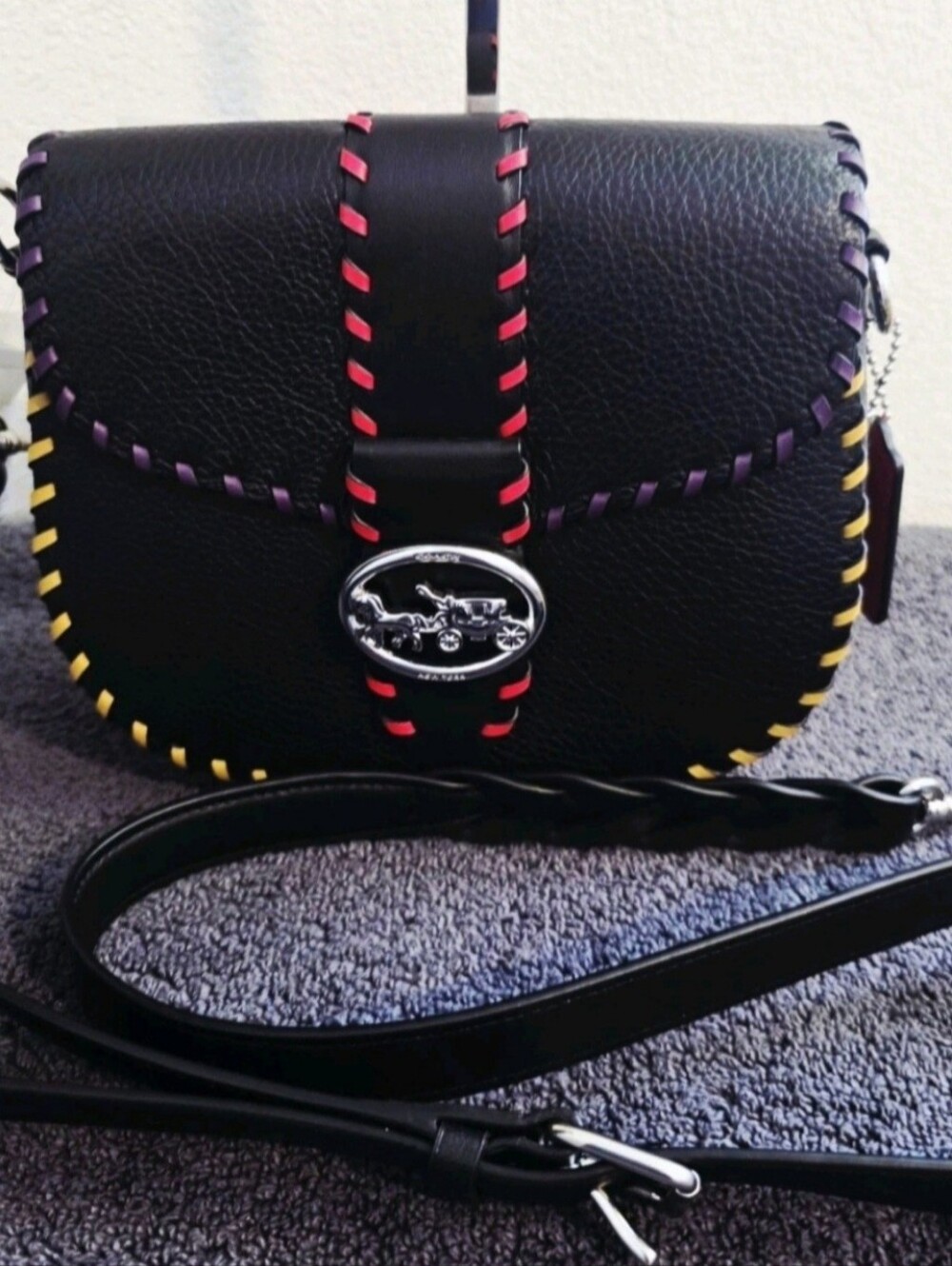 NWT COACH C5791 Morgan Georgie Saddle Crossbody Colorblock Multi Whipstitch Bag